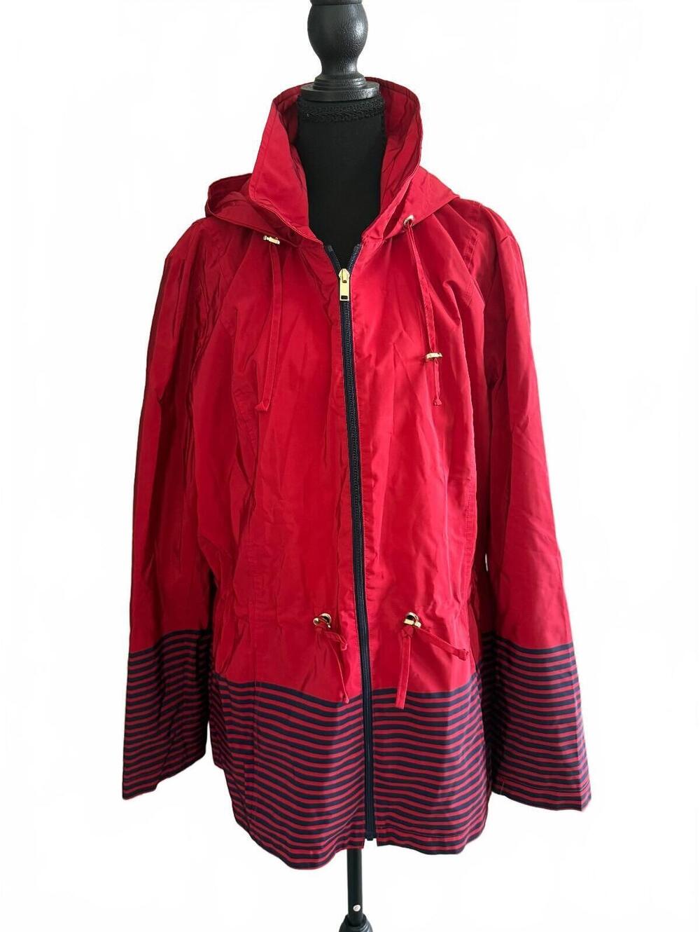 NWT Charter Club Women's XL Water-Resistant Red Jacket with Navy Stripes